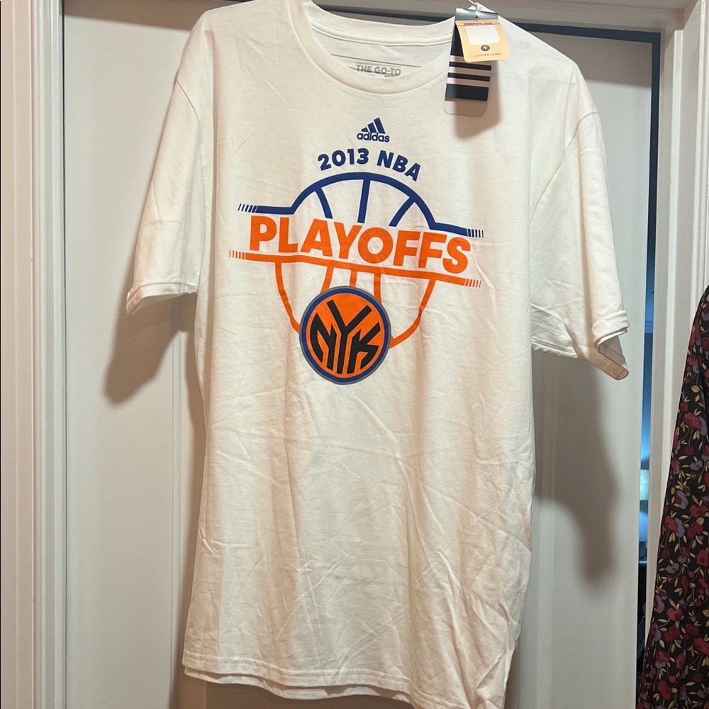 Adidas White New York Knicks NBA Playoffs Graphic Tee
